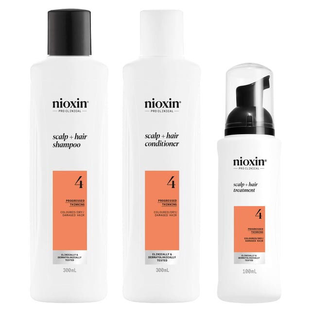 Transform your hair with the Nioxin Pro Clinical System 4 Kit, expertly crafted for dry, damaged, and colour-treated hair showing signs of thinning. This dermatologist-tested kit includes a 300ml Scalp + Hair Shampoo, a 300ml Scalp + Hair Conditioner, and a 100ml Scalp Care + Hair Thickening Treatment. Experience visible results in 30 days, with 8 out of 10 users reporting thicker hair! The advanced formula cleanses the scalp, reducing impurities and excess oil. Infused with nourishing ingredients, this complete system revitalizes your scalp and improves hair health.
