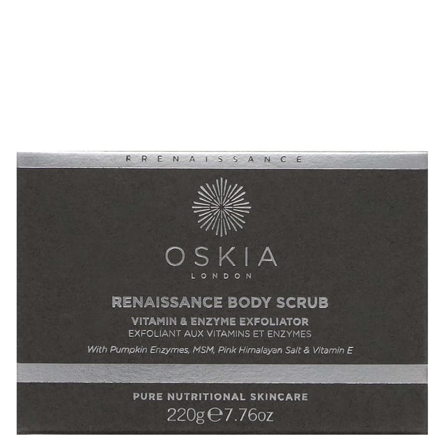 Revitalize your skin with the Oskia Renaissance Body Scrub, a luxurious 220g treatment designed to gently exfoliate and nourish. Packed with vitamins and minerals, this emulsifying scrub removes dead skin cells while fortifying your skin's natural barrier. The combination of MSM and pink Himalayan salt ensures a smoother, softer surface, while Vitamin E protects against environmental stressors. Infused with hydrating starflower oil, this vegan-friendly scrub leaves your skin feeling refreshed. For best results, apply to dry skin using circular motions and rinse thoroughly.
