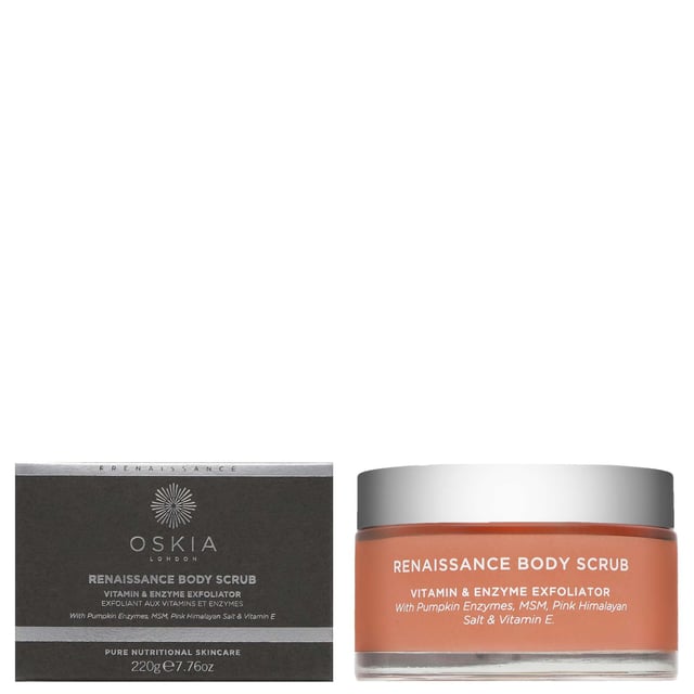 Revitalize your skin with the Oskia Renaissance Body Scrub, a luxurious 220g treatment designed to gently exfoliate and nourish. Packed with vitamins and minerals, this emulsifying scrub removes dead skin cells while fortifying your skin's natural barrier. The combination of MSM and pink Himalayan salt ensures a smoother, softer surface, while Vitamin E protects against environmental stressors. Infused with hydrating starflower oil, this vegan-friendly scrub leaves your skin feeling refreshed. For best results, apply to dry skin using circular motions and rinse thoroughly.