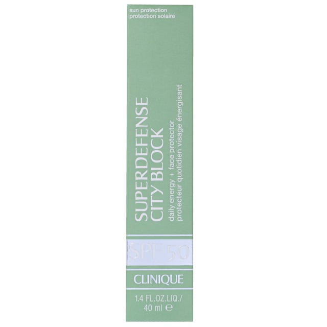 Discover Clinique's Superdefense City Block SPF 50, the perfect sunscreen tailored for city living. This innovative formula offers comprehensive protection against harmful UV rays with a unique blend of mineral and chemical ingredients. Its lightweight, fast-absorbing texture ensures your skin feels fresh and hydrated throughout the day, thanks to added hyaluronic acid and wheat protein. Ideal for daily use, simply apply to a cleansed face each morning for optimal defense against urban environmental stressors.