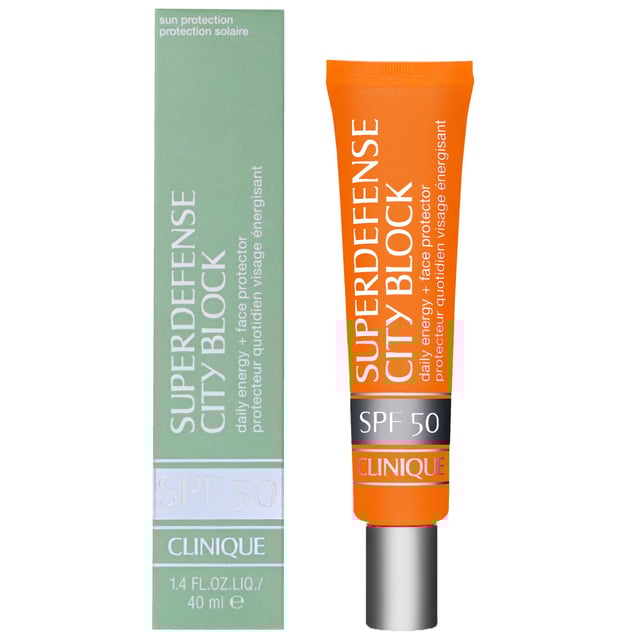 Discover Clinique's Superdefense City Block SPF 50, the perfect sunscreen tailored for city living. This innovative formula offers comprehensive protection against harmful UV rays with a unique blend of mineral and chemical ingredients. Its lightweight, fast-absorbing texture ensures your skin feels fresh and hydrated throughout the day, thanks to added hyaluronic acid and wheat protein. Ideal for daily use, simply apply to a cleansed face each morning for optimal defense against urban environmental stressors.