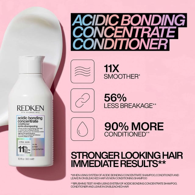 Revitalize your hair with Redken Acidic Bonding Concentrate Conditioner, designed for damaged and colour-treated hair. This powerful formula nourishes all hair types, providing deep hydration and reducing breakage while protecting against colour fade. Infused with Citric Acid, it strengthens weak bonds, enhancing resilience after bleaching. Its pH-balanced formula defends against heat styling and chemical treatments, leaving hair vibrant and healthy. For best results, pair with Redken Acidic Bonding Concentrate Shampoo. Apply to wet hair after shampooing, then rinse thoroughly.