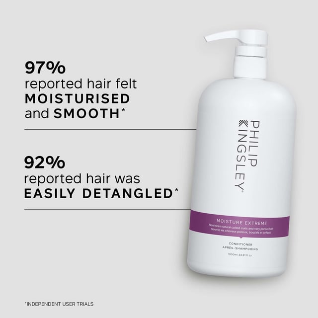 Experience ultimate hydration with Philip Kingsley Moisture Extreme Conditioner. This luxurious conditioner features nourishing oils that penetrate and coat hair strands, locking in moisture for lasting softness. Its hydrating formula enhances flexibility, minimizes breakage, and tames frizz, leaving hair smooth and manageable. To use, apply to mid-lengths and ends after shampooing, rinse thoroughly. This eco-friendly product is packaged in renewable sugarcane bioplastic or recycled plastic, helping reduce plastic waste and carbon emissions.