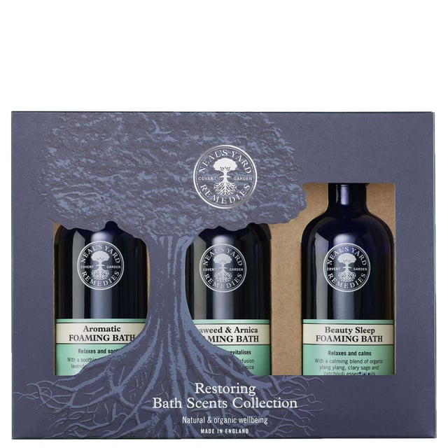 Indulge in a rejuvenating experience with the Neal's Yard Remedies Foaming Bath Collection. This exquisite set features three aromatic foaming baths infused with pure essential oils to restore and revive your senses. Perfect for a relaxing soak, each bath is crafted from natural and organic ingredients, ensuring a luxurious and ethical bathing experience. The set includes: Seaweed & Arnica Foaming Bath 100ml, Aromatic Foaming Bath 100ml, Beauty Sleep Foaming Bath 100ml. Enjoy a guilt-free indulgence with this beautifully curated gift set.