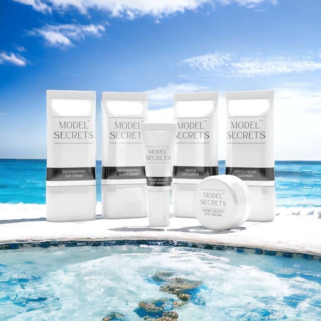 Revitalize your skin with the Model Secrets Complete Skincare Collection. This premium set nourishes tired skin and addresses five signs of aging: wrinkles, fine lines, uneven tone, sun damage, and loss of firmness. Featuring six products with Neroli Oil, Geranium Oil, Shea Butter, and Vitamins C & E, it enhances elasticity and radiance. Fast-absorbing and suitable for all skin types, this vegan and cruelty-free collection promotes healthy skin renewal. The set includes a facial cleanser, exfoliator, day cream, night cream, eye serum, and eye cream. Pamper your skin for a radiant complexion!