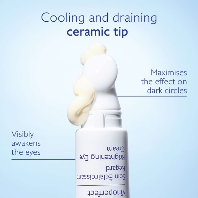 Revitalize your eyes with Caudalie Vinoperfect Brightening Eye Cream, formulated to diminish dark circles and enhance radiance. This cream features 97% naturally derived ingredients, including caffeine and Viniferine™, a vitamin C alternative. The ceramic tip applicator provides a soothing effect and helps reduce puffiness. Enjoy visibly brighter eyes with regular use. Key benefits include a fragrance-free formula and vegan ingredients. Experience the difference with Caudalie, a brand committed to environmental sustainability.