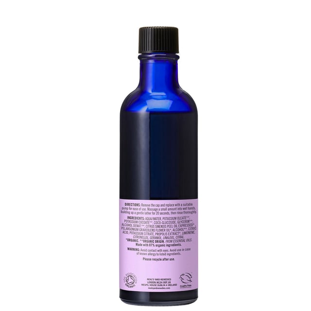 Experience the refreshing cleanse of Neal's Yard Remedies Geranium & Orange Hand Wash. Infused with natural geranium and orange essential oils, this luxurious hand wash removes impurities while keeping your skin hydrated. Enjoy the uplifting fragrance that revitalizes your senses. To use, apply to damp hands, lather, and rinse thoroughly. Neal's Yard Remedies, established in 1981, is dedicated to sustainable practices and ethical sourcing, ensuring every bottle is crafted with care in their eco-friendly factory. Join the movement towards a sustainable future.
