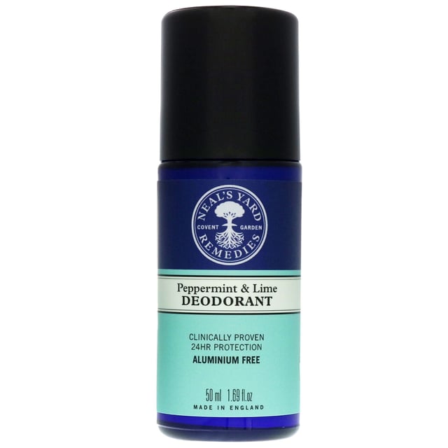 Experience the invigorating freshness of Neal's Yard Remedies Peppermint & Lime Roll-On Deodorant. This natural deodorant offers 24-hour odour protection with a refreshing blend of citrus and herbal scents. Enriched with Bamboo Powder, it keeps your underarms dry and comfortable. Infused with organic essential oils, it nourishes your skin and is suitable for vegans. Apply under the arms as needed, avoiding broken skin. Neal's Yard Remedies is committed to sustainability and cruelty-free practices since 1981.