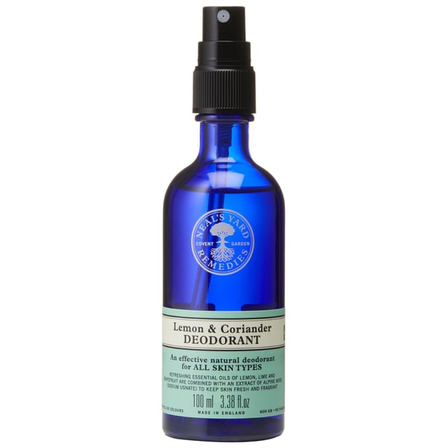 Experience all-day freshness with Neal's Yard Remedies Lemon & Coriander Spray Deodorant. This natural deodorant features a blend of essential oils, including invigorating lemon and coriander, which work together to combat odor and bacteria. Suitable for all skin types, this zesty deodorant is vegan-friendly and provides a refreshing sensation. Simply spray onto underarms as needed. Neal's Yard Remedies is committed to sustainable beauty, known for organic ingredients and ethical practices. Choose a deodorant that cares for you and the planet.