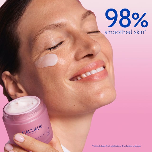 Transform your skincare routine with Caudalie Resveratrol-Lift Night Cream Refill, an anti-aging cream that firms, lifts, and hydrates. Infused with Vegan Collagen, resveratrol, and micro hyaluronic acid, this lightweight cream helps reveal a youthful complexion. Clinical trials show that 95% of women saw firmer skin after 56 days. Suitable for all skin types, this vegan cream contains 97% natural ingredients. Join Caudalie’s sustainability efforts; they have planted over 8 million trees since 2012. Apply morning and night for best results.