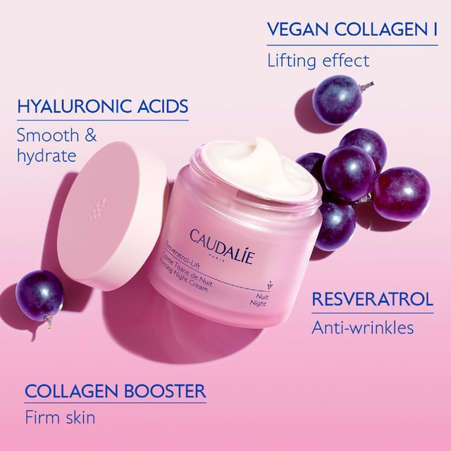 Transform your skincare routine with Caudalie Resveratrol-Lift Night Cream Refill, an anti-aging cream that firms, lifts, and hydrates. Infused with Vegan Collagen, resveratrol, and micro hyaluronic acid, this lightweight cream helps reveal a youthful complexion. Clinical trials show that 95% of women saw firmer skin after 56 days. Suitable for all skin types, this vegan cream contains 97% natural ingredients. Join Caudalie’s sustainability efforts; they have planted over 8 million trees since 2012. Apply morning and night for best results.