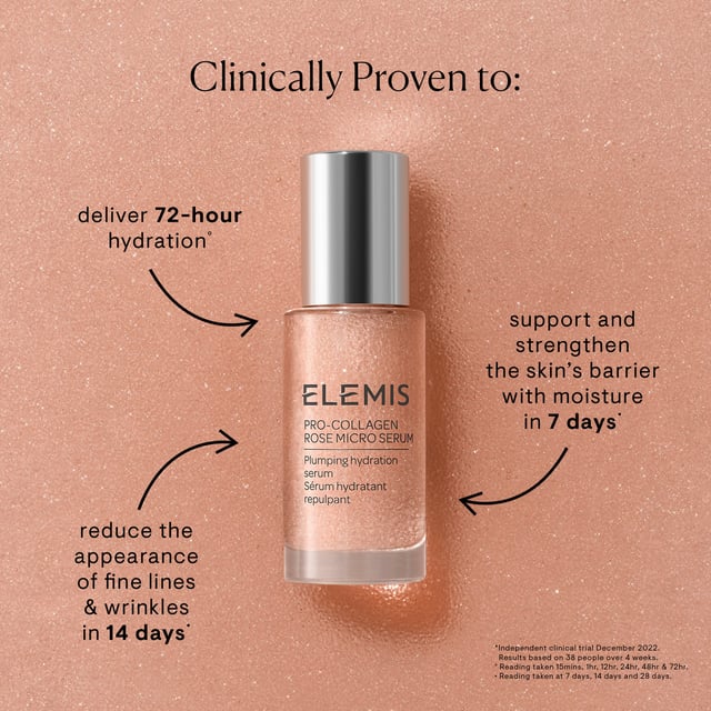 Discover the ELEMIS Pro-Collagen Rose Micro Serum, a luxurious dual-phase serum designed to provide intense hydration and rejuvenation for your skin. This innovative formula features over 7,000 rose micro droplets, delivering skin-quenching actives in the serum phase while the oil phase soothes and nourishes. Infused with clinically proven Red Algae, this serum offers three times more hydration than hyaluronic acid, alongside antioxidant-rich Rose Centifolia extract to enhance your skin’s barrier. Experience visibly plumper, firmer skin and reduction in fine lines and wrinkles in just 14 days. For optimal results, apply 1 to 2 pumps to dry, cleansed skin morning and evening. ELEMIS is committed to sustainability, sourcing all natural ingredients responsibly to protect our planet.
