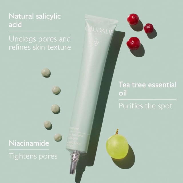 Discover the ultimate solution for blemishes with Caudalie Vinopure Salicylic Acid Spot Treatment. This fast-acting remedy harnesses natural salicylic acid, niacinamide, and tea tree oil to calm irritation and reduce redness. Its unique formula targets spots directly, offering a refreshing botanical scent in an eco-friendly aluminium tube. For best results, apply directly to blemishes and let dry as a mask or leave on overnight for treatment. Join Caudalie's mission to plant trees; they have planted over 8 million trees by 2021.