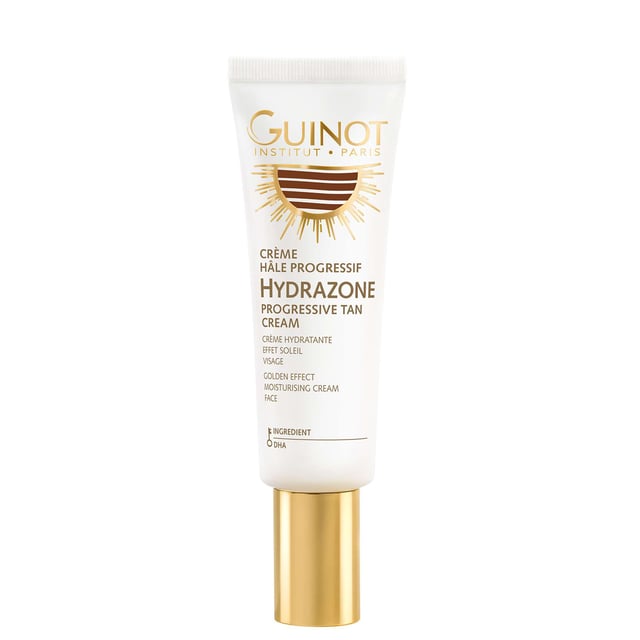 Experience the ultimate sun care with Guinot Hydrazone Progressive Tan Cream. This innovative formula features Hydrocyte Liposomes, which are water-rich microspheres that deeply hydrate your skin, ensuring lasting moisture. Achieve a natural golden tan that enhances your complexion while keeping your skin visibly moisturized. For best results, apply evenly on your face and neck daily until your desired tan is reached, then maintain by applying every two days. Remember to wash your hands after use for a flawless application.