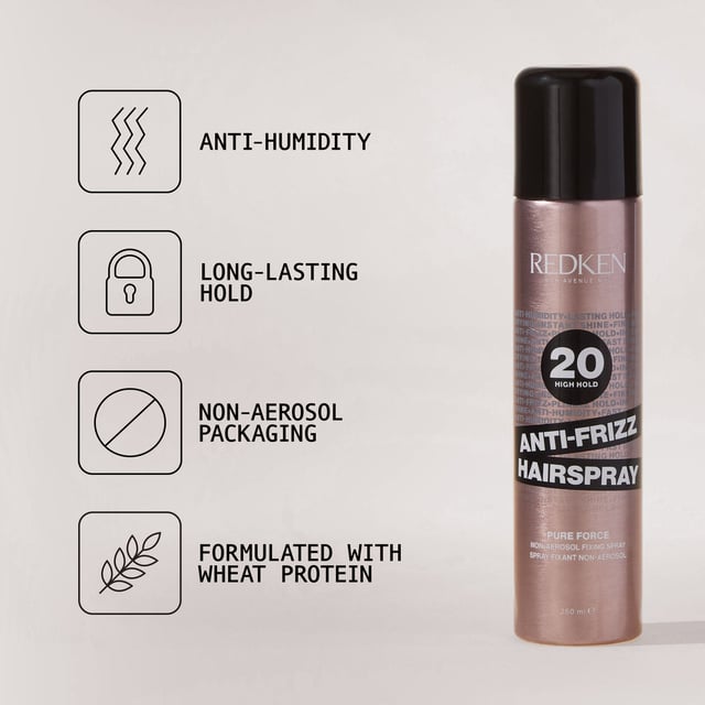 Experience the professional quality of Redken Anti-Frizz Hairspray in sleek packaging. This advanced hairspray retains its exceptional formula while offering a fresh look, designed for all-day hold. It provides a clean, firm finish, enhancing your hairstyle with brilliant shine. Perfect for styling, this quick-drying spray keeps your hair in place without residue. For best results, hold the can 6-12 inches from dry, styled hair and spray evenly. Reapply for extra control. Caution: Flammable. Keep away from flames and heat sources.