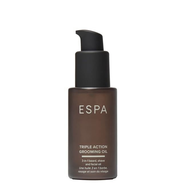 Transform your grooming routine with ESPA Men's Triple Action Grooming Oil, a versatile 3-in-1 product designed for shaving, beard care, and facial hydration. This nourishing oil ensures a close shave while conditioning your facial hair for a smooth finish. Enriched with lipids and vitamins, it hydrates and protects your skin, while botanical extracts soothe and rejuvenate. Suitable for all skin types, it calms dehydrated skin and leaves facial hair looking healthy and well-groomed. The eco-friendly packaging includes a recyclable glass bottle with a matte black pump, made from 30% recycled glass. To use, simply massage a few drops into your skin before shaving or apply to your beard for a polished look.