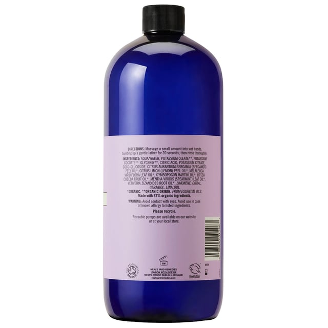 Discover the refreshing Neal's Yard Remedies Garden Mint & Bergamot Hand Wash, a vegan-friendly formula that effectively cleanses hands. Infused with invigorating garden mint and zesty bergamot, it removes impurities while keeping skin moisturized. Simply apply to damp hands, lather, and rinse for a delightful cleansing experience. Crafted by Neal's Yard Remedies, a leader in natural beauty since 1981, this product reflects a commitment to sustainability and ethical sourcing.