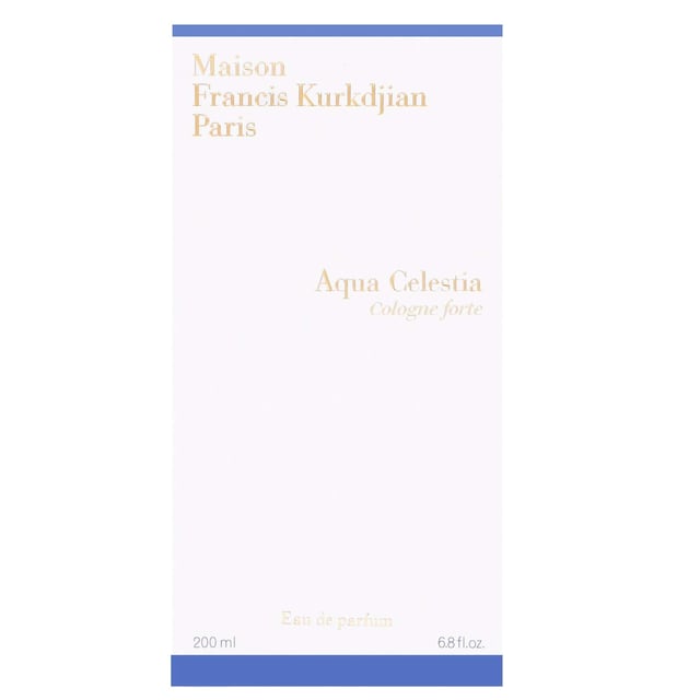 Maison Francis Kurkdjian Aqua Celestia Cologne Forte Eau de Parfum Spray - Invigorating Freshness 200ml Discover the enchanting aroma of Maison Francis Kurkdjian Aqua Celestia Cologne Forte Eau de Parfum Spray. This exquisite fragrance embodies the essence of open skies with its vibrant fruity notes and refreshing allure. Experience the uplifting combination of bergamot and blackcurrant that awakens the senses, harmonized by the delicate floral touches of mimosa and jasmine. The scent concludes with a warm musk base, creating a captivating and liberating olfactory experience. Perfect for those seeking a refreshing and sophisticated fragrance for any occasion.