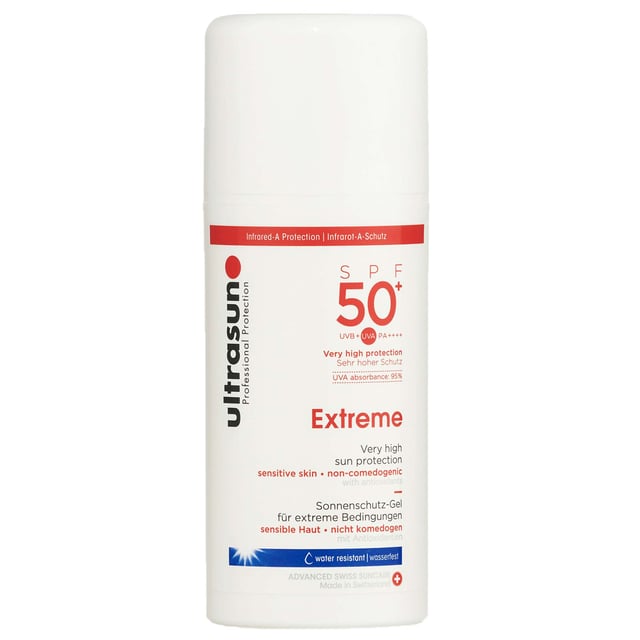 Ultrasun Extreme SPF50+ Sun Protection for Sensitive Skin Experience ultimate sun safety with Ultrasun Extreme SPF50+, designed for sensitive skin. This advanced formula provides high-level defense against UVA, UVB, and Infrared A rays, perfect for intense sunlight. Infused with antioxidants and Vitamins E and B5, it hydrates while offering long-lasting protection. Its lightweight, non-greasy formula is fast-absorbing and dermatologist-recommended, suitable for all skin types, even babies. Enjoy outdoor activities with confidence using this reef-friendly, vegan, and cruelty-free product. Apply 15 minutes before sun exposure for best results.