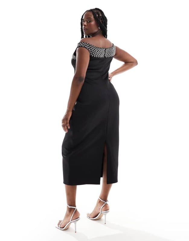 Dresses by ASOS Curve Occasions made easy Bardot neck Bead embellishment Kick split Regular fitSold By: Asos