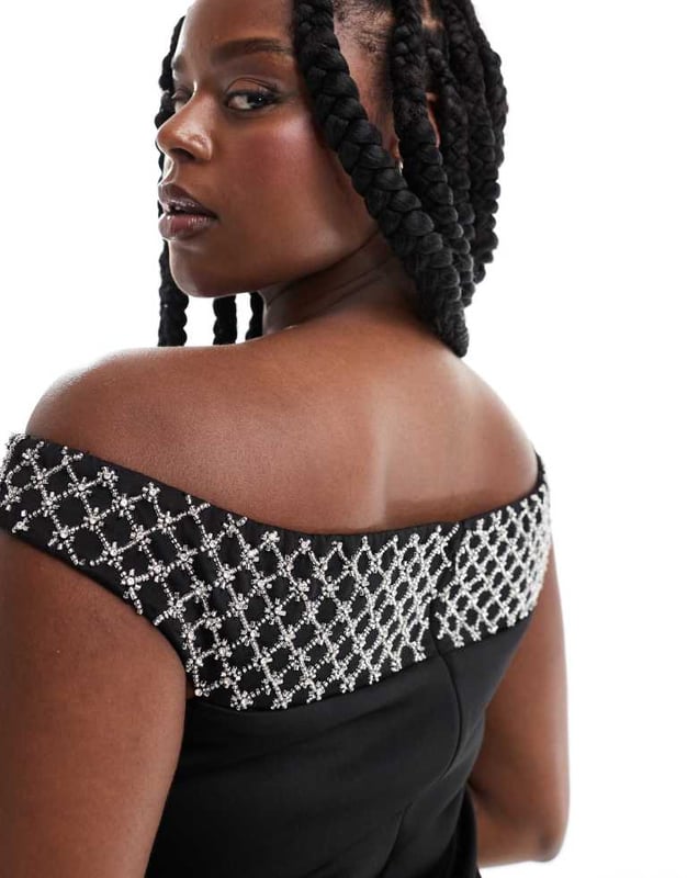 Dresses by ASOS Curve Occasions made easy Bardot neck Bead embellishment Kick split Regular fitSold By: Asos