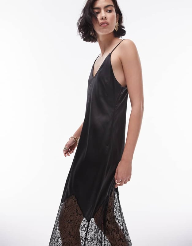 chinese dress ladies Topshop contrast lace color block slip dress in pink.  Queen's Deals