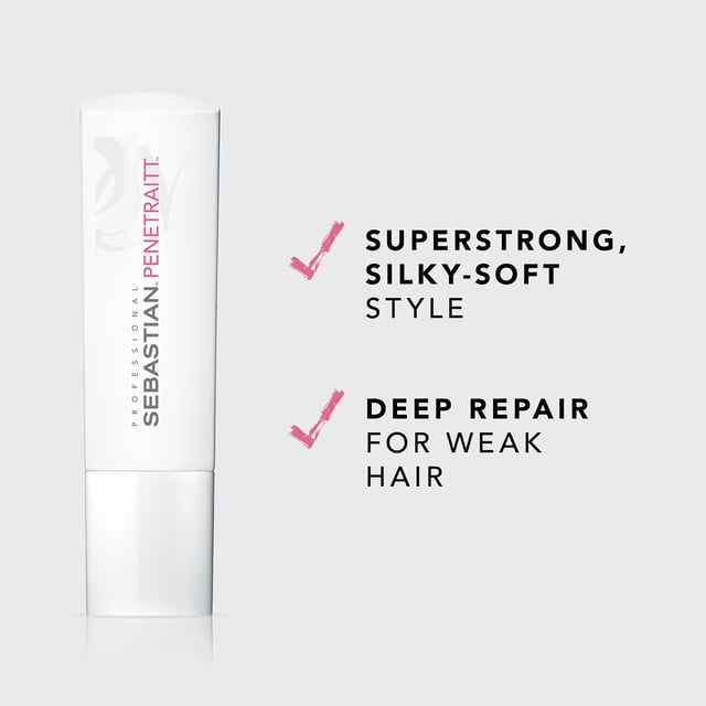 Revitalize your hair with Sebastian Professional Penetraitt Strengthening and Repair Conditioner, specially formulated for very damaged hair. This powerful conditioner features an active rescue system that penetrates deep into the hair shaft, repairing and reconstructing its health for a robust, silky-soft finish. Essential for restoring strength, it shields against stress from chemical treatments and heat damage. Enjoy color-safe, deep conditioning that fortifies your hair with every use. For best results, apply to wet hair, massage through to the ends, and rinse thoroughly.