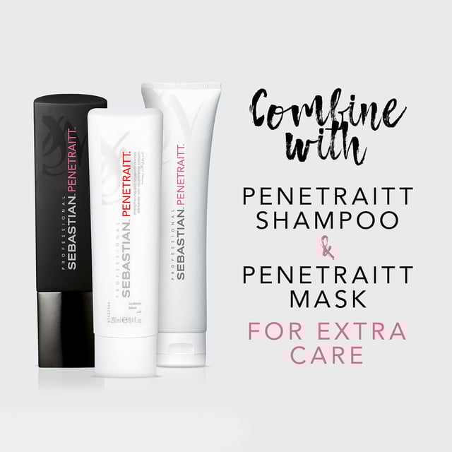 Revitalize your hair with Sebastian Professional Penetraitt Strengthening and Repair Conditioner, specially formulated for very damaged hair. This powerful conditioner features an active rescue system that penetrates deep into the hair shaft, repairing and reconstructing its health for a robust, silky-soft finish. Essential for restoring strength, it shields against stress from chemical treatments and heat damage. Enjoy color-safe, deep conditioning that fortifies your hair with every use. For best results, apply to wet hair, massage through to the ends, and rinse thoroughly.