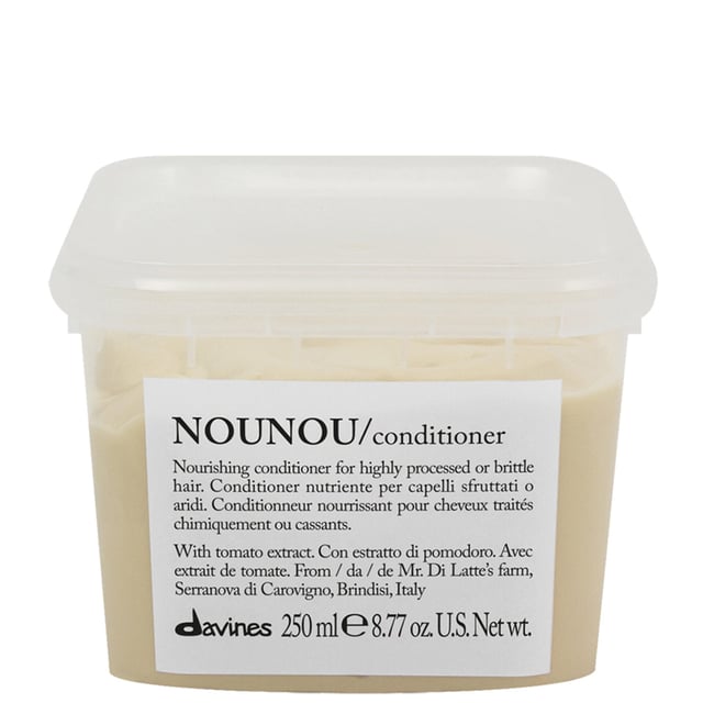 Revitalize your hair with Davines NOUNOU Nourishing Conditioner, ideal for bleached, permed, or relaxed hair. This moisturizing formula nourishes and hydrates, making detangling easy while adding softness and body without heaviness. Enriched with Vitamin E for antioxidant protection and natural active ingredients, this eco-friendly conditioner is perfect for conscious consumers. For best results, apply to towel-dried hair after NOUNOU Shampoo, leave on for 5-10 minutes, then rinse. Experience the benefits of Torre Guaceto Fiaschetto Tomato extract for enhanced nourishment.