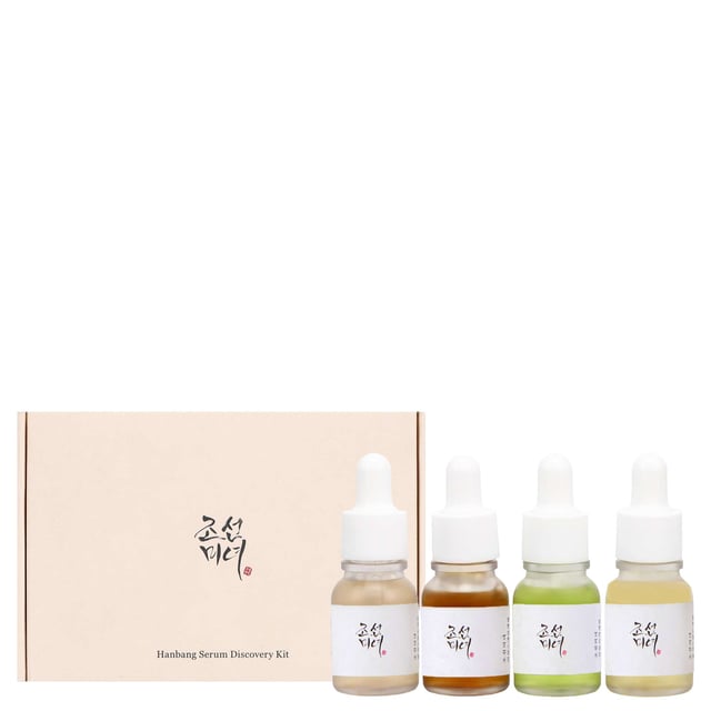 Discover the transformative power of the Beauty of Joseon Hanbang Serum Discovery Kit. This collection features four 10ml serums, each targeting specific skin concerns for a customized skincare routine. The kit includes: Calming Serum with Green Tea & Panthenol for soothing sensitive skin, Glow Serum with Propolis & Niacinamide for minimizing pores, Glow Deep Serum with Rice Bran Water & Arbutin for brightening, and Revive Serum with Ginseng Root & Snail Mucin for enhancing elasticity. Perfect for all skin types, this cruelty-free set is your gateway to healthier, radiant skin.