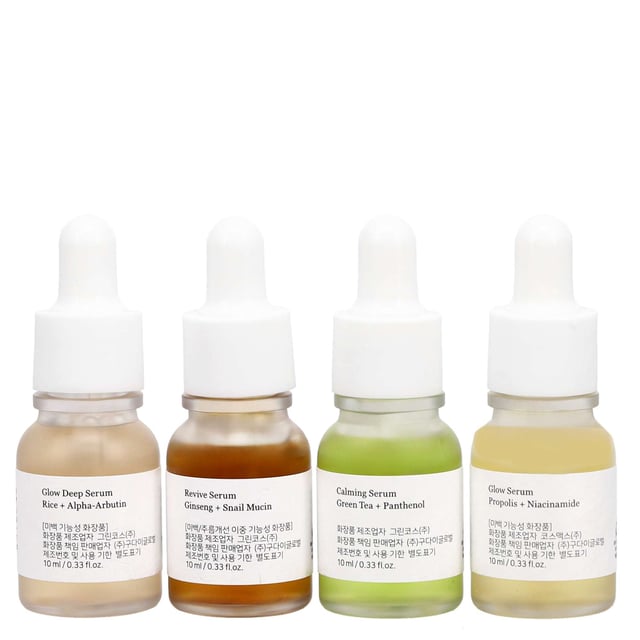 Discover the transformative power of the Beauty of Joseon Hanbang Serum Discovery Kit. This collection features four 10ml serums, each targeting specific skin concerns for a customized skincare routine. The kit includes: Calming Serum with Green Tea & Panthenol for soothing sensitive skin, Glow Serum with Propolis & Niacinamide for minimizing pores, Glow Deep Serum with Rice Bran Water & Arbutin for brightening, and Revive Serum with Ginseng Root & Snail Mucin for enhancing elasticity. Perfect for all skin types, this cruelty-free set is your gateway to healthier, radiant skin.