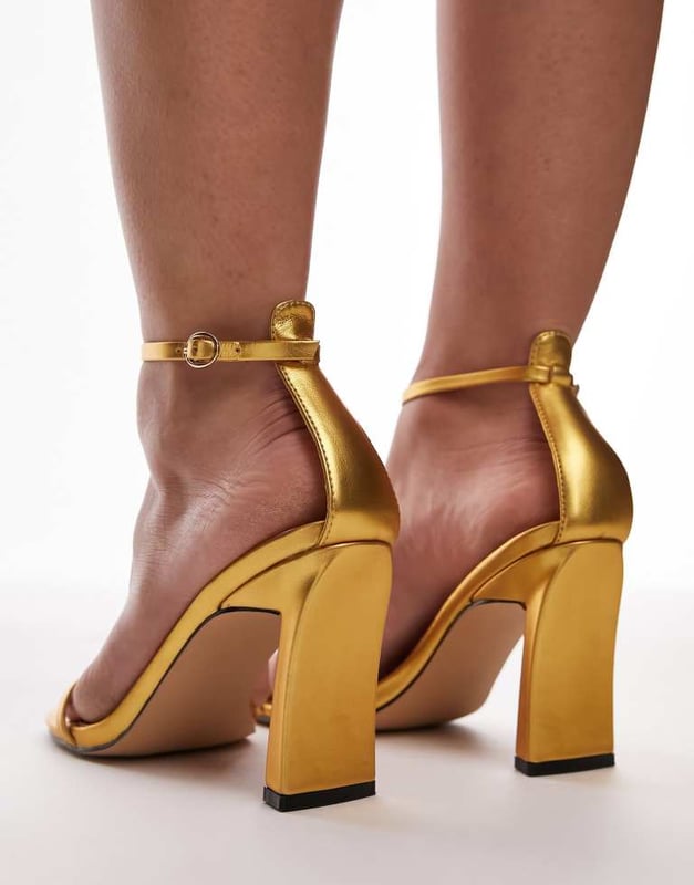 Block Heel Sandals Asos Topshop Shoes Topshop Wide Fit Goldie High Heeled  Two Part Sandal In Gold