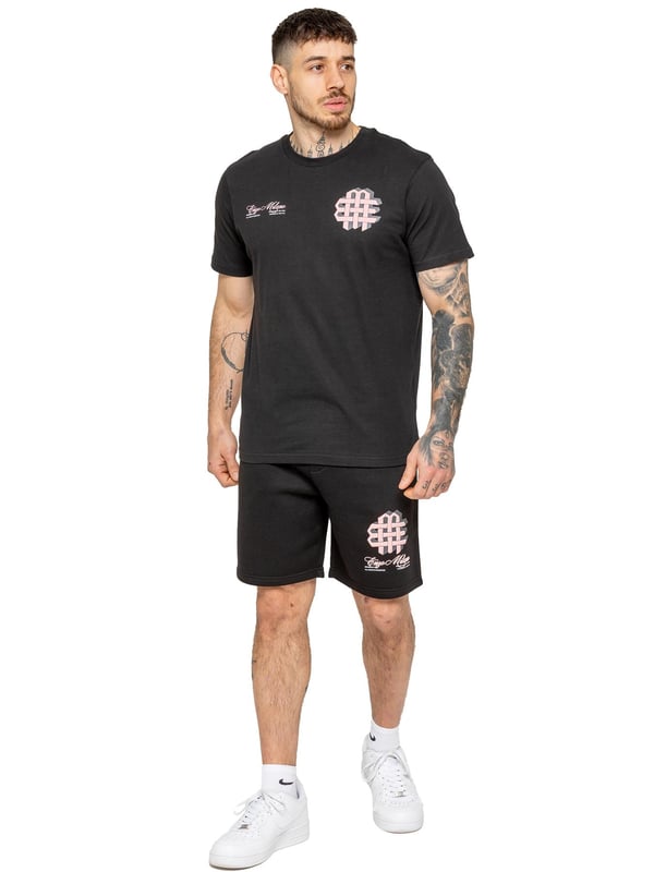 Stay stylish and comfortable with the Enzo Milano Men's Printed T-Shirt & Shorts Set. The cotton T-shirt features a bold puff print on the front and back, with a ribbed crew neck and regular fit for all-day ease. Paired with fleece-lined shorts, this set is perfect for casual days. The shorts offer a regular fit, elasticated waistband with drawstring, side pockets, and a matching puff print graphic for a standout look.