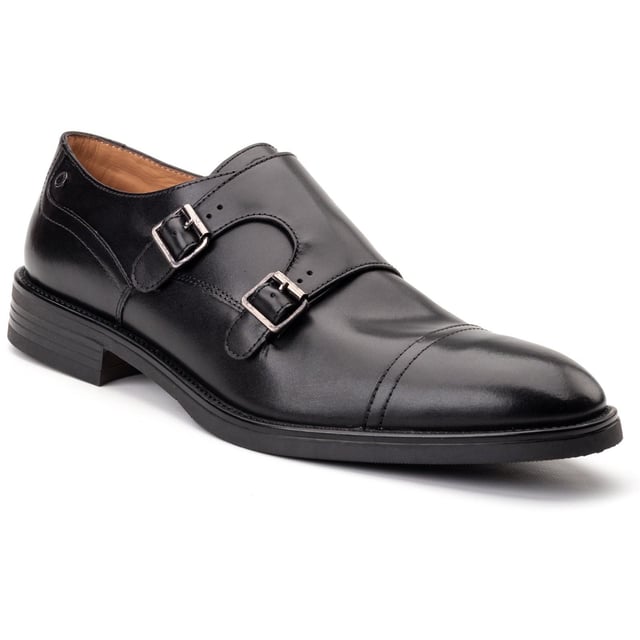 Base London Taper Leather Men's Black Double Monk Shoes Up your style with Base London's 'Taper' double monk shoes. Crafted from quality leather, with an Ortholite insole and grippy rubber out-sole, they combine comfort and class. Perfect for shutting down the boardroom or owning the wedding dance floor.