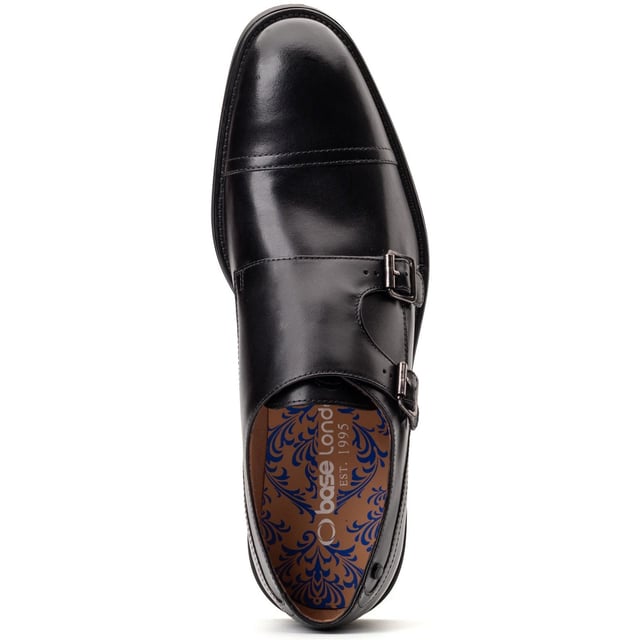 Base London Taper Leather Men's Black Double Monk Shoes Up your style with Base London's 'Taper' double monk shoes. Crafted from quality leather, with an Ortholite insole and grippy rubber out-sole, they combine comfort and class. Perfect for shutting down the boardroom or owning the wedding dance floor.
