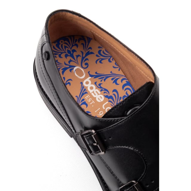 Base London Taper Leather Men's Black Double Monk Shoes Up your style with Base London's 'Taper' double monk shoes. Crafted from quality leather, with an Ortholite insole and grippy rubber out-sole, they combine comfort and class. Perfect for shutting down the boardroom or owning the wedding dance floor.