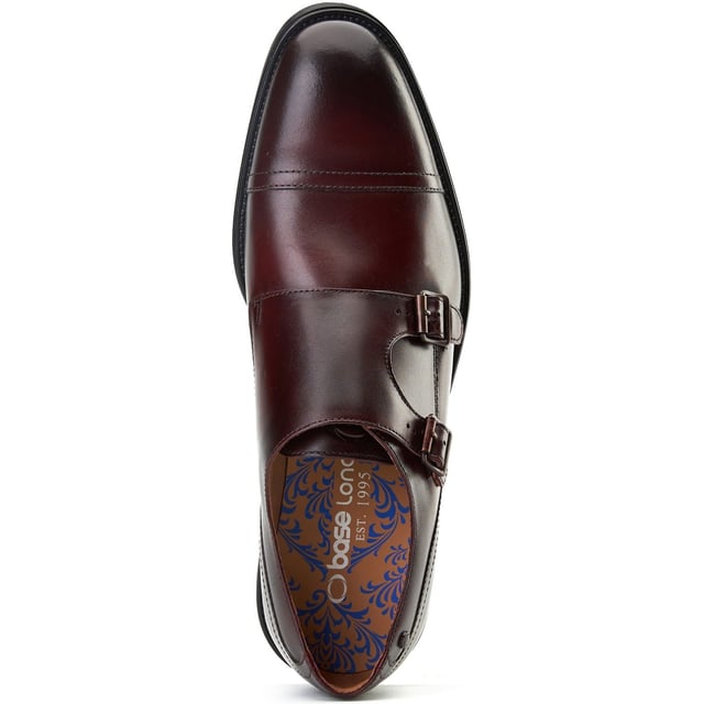 Base London Taper Leather Men's Bordo Double Monk Shoes Up your style with Base London's 'Taper' double monk shoes. Crafted from quality leather, with an Ortholite insole and grippy rubber out-sole, they combine comfort and class. Perfect for shutting down the boardroom or owning the wedding dance floor.