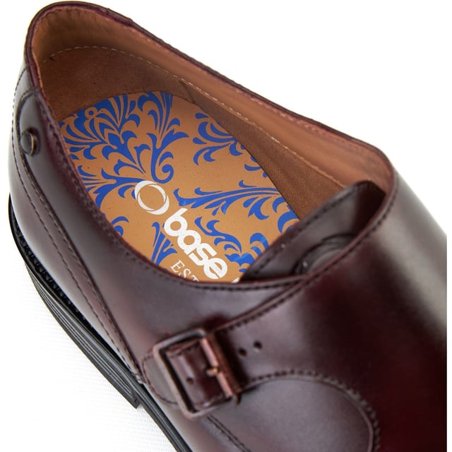 Base London Taper Leather Men's Bordo Double Monk Shoes Up your style with Base London's 'Taper' double monk shoes. Crafted from quality leather, with an Ortholite insole and grippy rubber out-sole, they combine comfort and class. Perfect for shutting down the boardroom or owning the wedding dance floor.