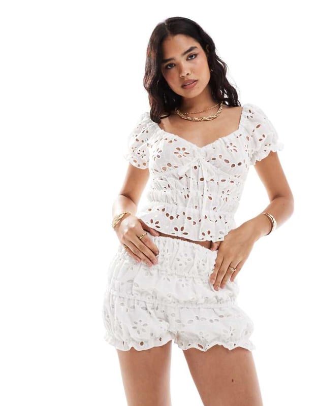Shorts by ASOS DESIGN Part of a co-ord set Top sold separately Regular rise Elasticated waistband Ruched design Regular fitSold By: Asos