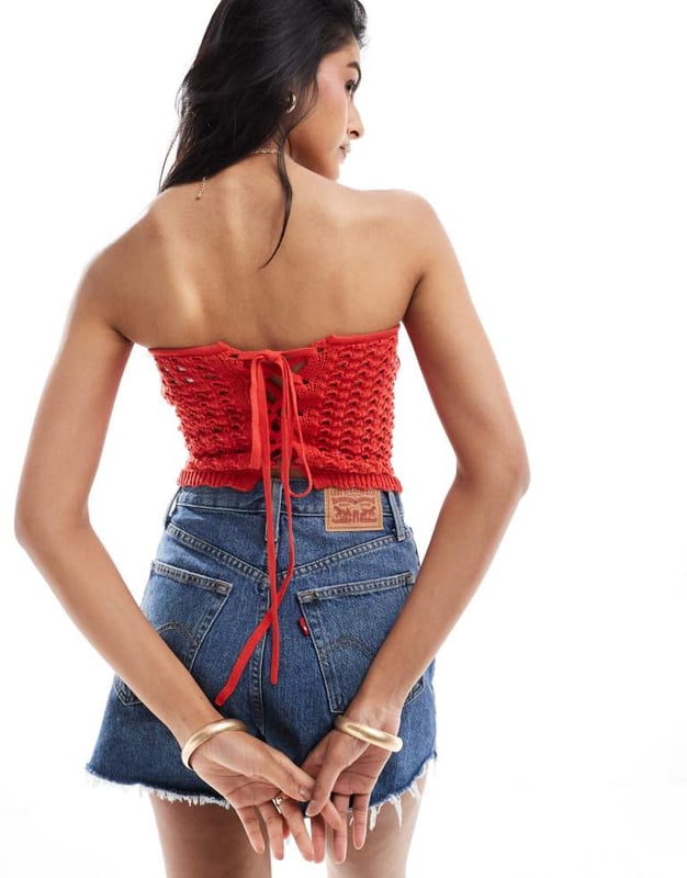 Tops by ASOS DESIGN Thanks, it's ASOS Bandeau style Lace-up back Cropped length Slim fitSold By: Asos