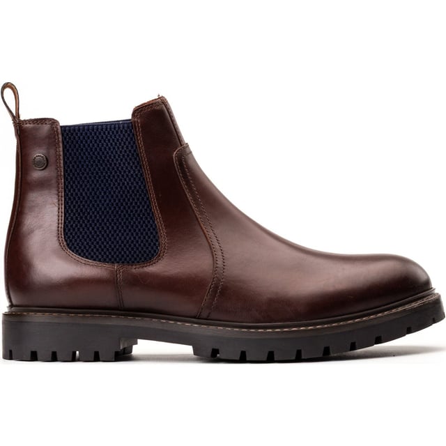 Base London Zinc Leather Men's Brown Boots Classic Chelsea, rugged upgrade. The Zinc Boot features rich pull-up leathers, an elasticated gusset, and a nylon pull-tab for easy wear. A cleated rubber sole adds grip, while the Ortholite insole keeps things comfy. Smart, sturdy, effortless.