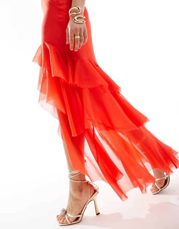 Dresses by ASOS DESIGN Best dressed: secured Square neck Ruffle trims Tie-back fastening Asymmetric hem Slim fitSold By: Asos
