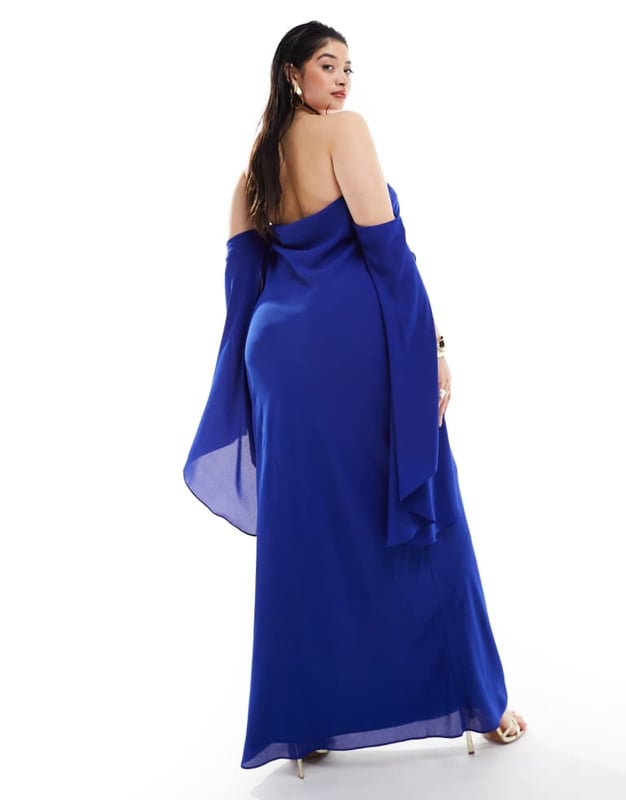 Dresses by ASOS Curve Do get caught wearing it twice Bandeau style Draped split sleeves Zip-side fastening Maxi cut Regular fitSold By: Asos