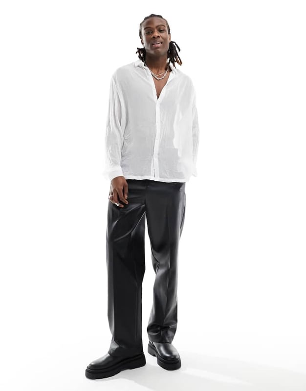 ASOS DESIGN relaxed shirt in crushed texture in white Shirts by ASOS DESIGN Add-to-bag material Spread collar Button placket Buttoned cuffs Relaxed fitSold By: Asos