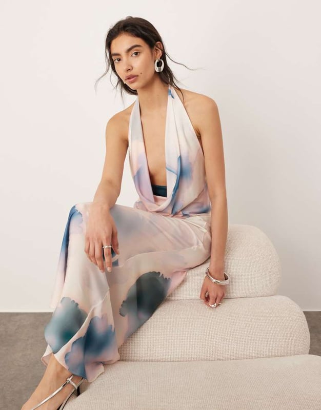 Dresses by ASOS EDITION Double-tap worthy Floral design Cowl neck Sleeveless style Open back Slim fitSold By: Asos