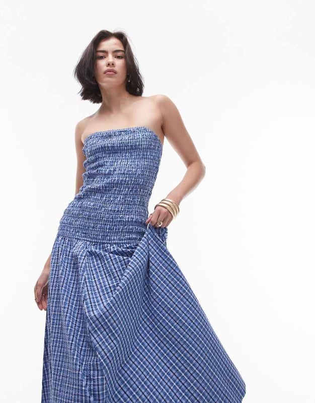 Dresses by Topshop This is Topshop Check design Bandeau style Shirred bodice Regular fitSold By: Asos