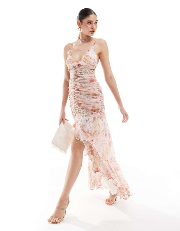 Dresses by ASOS DESIGN For your weekend mood board V-neck Fixed straps Ruched details Frill trim Regular fitSold By: Asos