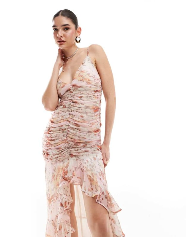 Dresses by ASOS DESIGN For your weekend mood board V-neck Fixed straps Ruched details Frill trim Regular fitSold By: Asos