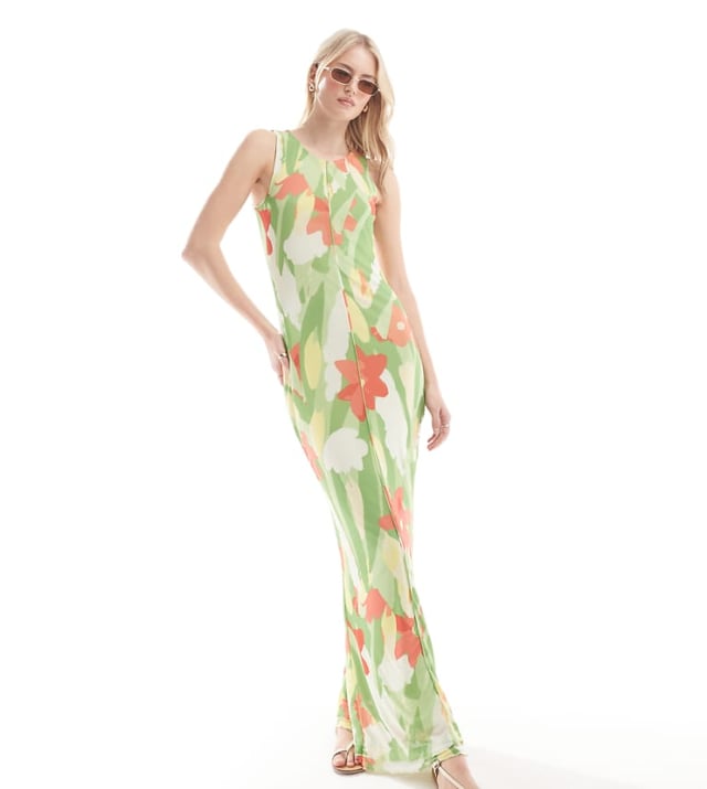 Dresses by Vero Moda Tall Coming soon to your IG feed Floral design Round neck Sleeveless style Slim fitSold By: Asos