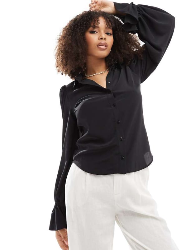 Tops by ASOS DESIGN *Saves to inspo folder* Spread collar Button placket Gathered shoulder detail Flared cuffs Regular fitSold By: Asos